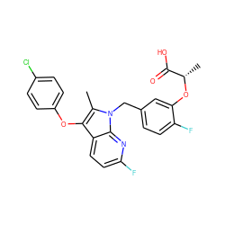 Cc1c(Oc2ccc(Cl)cc2)c2ccc(F)nc2n1Cc1ccc(F)c(O[C@@H](C)C(=O)O)c1 ZINC000040865740