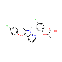 Cc1c(Oc2ccc(Cl)cc2)c2cccnc2n1Cc1cc(O[C@@H](C)C(=O)O)ccc1Cl ZINC000040845182