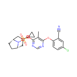 Cc1c(Oc2ccc(Cl)cc2C#N)ncnc1O[C@@H]1C[C@@H]2CC[C@H](C1)N2S(=O)(=O)C1CC1 ZINC000103232115