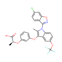 Cc1c(Oc2cccc(O[C@@H](C)C(=O)O)c2)c2cc(OC(F)(F)F)ccc2n1-c1noc2cc(Cl)ccc12 ZINC000003942574