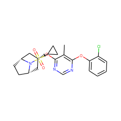 Cc1c(Oc2ccccc2Cl)ncnc1O[C@@H]1C[C@@H]2CC[C@H](C1)N2S(=O)(=O)C1CC1 ZINC000103231400