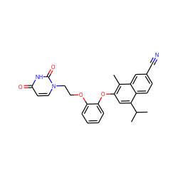 Cc1c(Oc2ccccc2OCCn2ccc(=O)[nH]c2=O)cc(C(C)C)c2ccc(C#N)cc12 ZINC001772570249