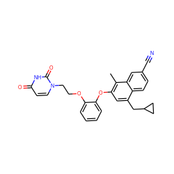 Cc1c(Oc2ccccc2OCCn2ccc(=O)[nH]c2=O)cc(CC2CC2)c2ccc(C#N)cc12 ZINC001772606225