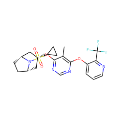 Cc1c(Oc2cccnc2C(F)(F)F)ncnc1O[C@@H]1C[C@@H]2CC[C@H](C1)N2S(=O)(=O)C1CC1 ZINC000103231396