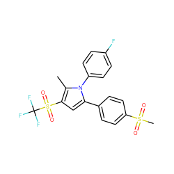 Cc1c(S(=O)(=O)C(F)(F)F)cc(-c2ccc(S(C)(=O)=O)cc2)n1-c1ccc(F)cc1 ZINC000003814547