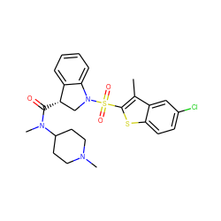 Cc1c(S(=O)(=O)N2C[C@H](C(=O)N(C)C3CCN(C)CC3)c3ccccc32)sc2ccc(Cl)cc12 ZINC000049785597