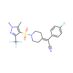 Cc1c(S(=O)(=O)N2CCC(=C(C#N)c3ccc(Cl)cc3)CC2)c(C(F)(F)F)nn1C ZINC000222813827