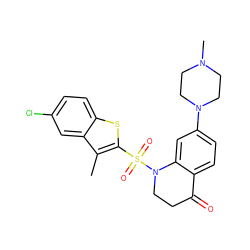 Cc1c(S(=O)(=O)N2CCC(=O)c3ccc(N4CCN(C)CC4)cc32)sc2ccc(Cl)cc12 ZINC000066263476