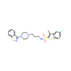 Cc1c(S(=O)(=O)NCCCN2CCN(c3nsc4ccccc34)CC2)sc2ccc(F)cc12 ZINC000114598564