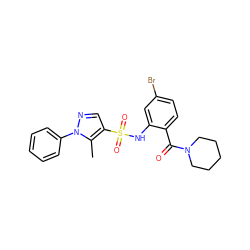 Cc1c(S(=O)(=O)Nc2cc(Br)ccc2C(=O)N2CCCCC2)cnn1-c1ccccc1 ZINC000028969434