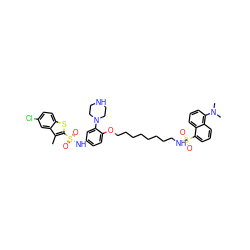 Cc1c(S(=O)(=O)Nc2ccc(OCCCCCCCCNS(=O)(=O)c3cccc4c(N(C)C)cccc34)c(N3CCNCC3)c2)sc2ccc(Cl)cc12 ZINC000095544848