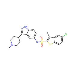 Cc1c(S(=O)(=O)Nc2ccc3[nH]cc(C4CCN(C)CC4)c3c2)sc2ccc(Cl)cc12 ZINC000013611768