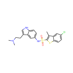 Cc1c(S(=O)(=O)Nc2ccc3[nH]cc(CCN(C)C)c3c2)sc2ccc(Cl)cc12 ZINC000013611718