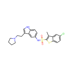 Cc1c(S(=O)(=O)Nc2ccc3[nH]cc(CCN4CCCC4)c3c2)sc2ccc(Cl)cc12 ZINC000013611750