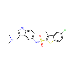 Cc1c(S(=O)(=O)Nc2ccc3[nH]cc(CN(C)C)c3c2)sc2ccc(Cl)cc12 ZINC000013611714