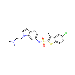 Cc1c(S(=O)(=O)Nc2ccc3ccn(CCN(C)C)c3c2)sc2ccc(Cl)cc12 ZINC000013611691