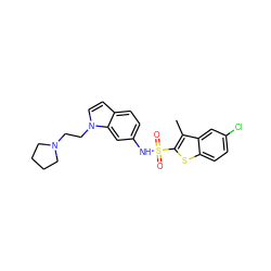 Cc1c(S(=O)(=O)Nc2ccc3ccn(CCN4CCCC4)c3c2)sc2ccc(Cl)cc12 ZINC000013611705