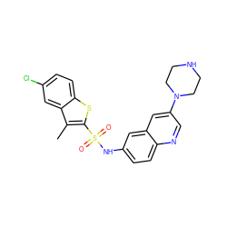 Cc1c(S(=O)(=O)Nc2ccc3ncc(N4CCNCC4)cc3c2)sc2ccc(Cl)cc12 ZINC000028466976