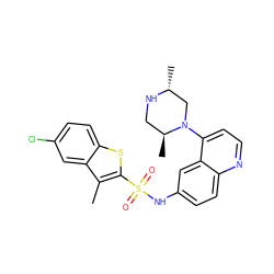 Cc1c(S(=O)(=O)Nc2ccc3nccc(N4C[C@@H](C)NC[C@@H]4C)c3c2)sc2ccc(Cl)cc12 ZINC000026726693