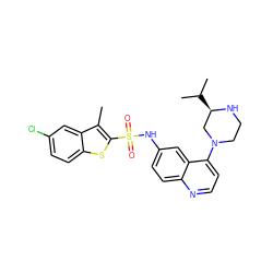 Cc1c(S(=O)(=O)Nc2ccc3nccc(N4CCN[C@H](C(C)C)C4)c3c2)sc2ccc(Cl)cc12 ZINC000026729958