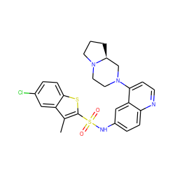 Cc1c(S(=O)(=O)Nc2ccc3nccc(N4CCN5CCC[C@H]5C4)c3c2)sc2ccc(Cl)cc12 ZINC000026716258