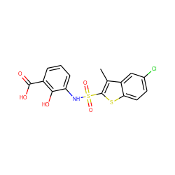 Cc1c(S(=O)(=O)Nc2cccc(C(=O)O)c2O)sc2ccc(Cl)cc12 ZINC000114594187