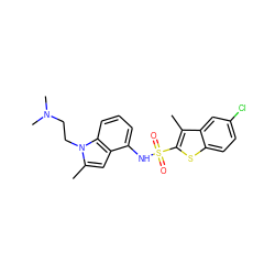 Cc1c(S(=O)(=O)Nc2cccc3c2cc(C)n3CCN(C)C)sc2ccc(Cl)cc12 ZINC000013611665