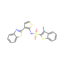 Cc1c(S(=O)(=O)Nc2sccc2-c2nc3ccccc3s2)sc2ccccc12 ZINC000043012471