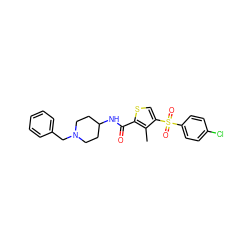 Cc1c(S(=O)(=O)c2ccc(Cl)cc2)csc1C(=O)NC1CCN(Cc2ccccc2)CC1 ZINC000008618236