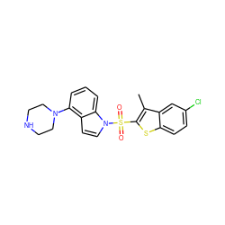 Cc1c(S(=O)(=O)n2ccc3c(N4CCNCC4)cccc32)sc2ccc(Cl)cc12 ZINC000028524529