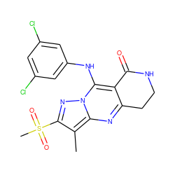 Cc1c(S(C)(=O)=O)nn2c(Nc3cc(Cl)cc(Cl)c3)c3c(nc12)CCNC3=O ZINC000653793823