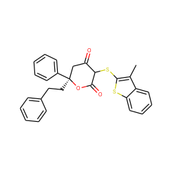 Cc1c(SC2C(=O)C[C@](CCc3ccccc3)(c3ccccc3)OC2=O)sc2ccccc12 ZINC000026166885