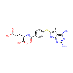 Cc1c(Sc2ccc(C(=O)N[C@@H](CCC(=O)O)C(=O)O)cc2)[nH]c2nc(N)nc(N)c12 ZINC000013675638