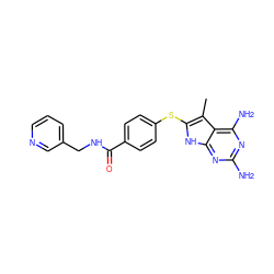 Cc1c(Sc2ccc(C(=O)NCc3cccnc3)cc2)[nH]c2nc(N)nc(N)c12 ZINC000072110133