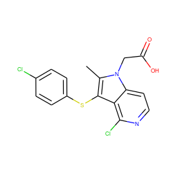 Cc1c(Sc2ccc(Cl)cc2)c2c(Cl)nccc2n1CC(=O)O ZINC000034506060