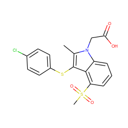 Cc1c(Sc2ccc(Cl)cc2)c2c(S(C)(=O)=O)cccc2n1CC(=O)O ZINC000073162771