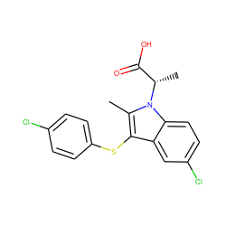 Cc1c(Sc2ccc(Cl)cc2)c2cc(Cl)ccc2n1[C@@H](C)C(=O)O ZINC000073196620