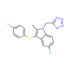 Cc1c(Sc2ccc(Cl)cc2)c2cc(Cl)ccc2n1Cc1nnn[nH]1 ZINC000073195939