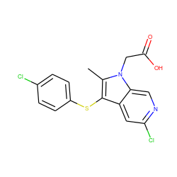 Cc1c(Sc2ccc(Cl)cc2)c2cc(Cl)ncc2n1CC(=O)O ZINC000035996454