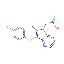 Cc1c(Sc2ccc(Cl)cc2)c2ncccc2n1CC(=O)O ZINC000035839788