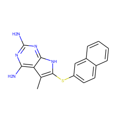 Cc1c(Sc2ccc3ccccc3c2)[nH]c2nc(N)nc(N)c12 ZINC000014967466