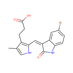 Cc1c[nH]c(/C=C2\C(=O)Nc3ccc(Br)cc32)c1CCC(=O)O ZINC000003815504