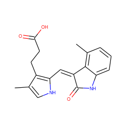 Cc1c[nH]c(/C=C2\C(=O)Nc3cccc(C)c32)c1CCC(=O)O ZINC000003815486