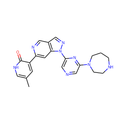 Cc1c[nH]c(=O)c(-c2cc3c(cn2)cnn3-c2cncc(N3CCCNCC3)n2)c1 ZINC000216477947