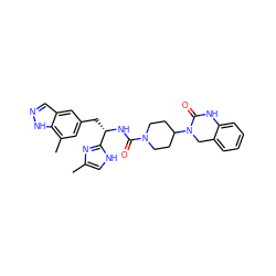 Cc1c[nH]c([C@H](Cc2cc(C)c3[nH]ncc3c2)NC(=O)N2CCC(N3Cc4ccccc4NC3=O)CC2)n1 ZINC000096284759