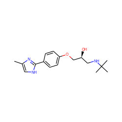 Cc1c[nH]c(-c2ccc(OC[C@@H](O)CNC(C)(C)C)cc2)n1 ZINC000028093092