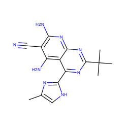 Cc1c[nH]c(-c2nc(C(C)(C)C)nc3nc(N)c(C#N)c(N)c23)n1 ZINC000473153326