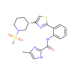 Cc1c[nH]c(C(=O)Nc2ccccc2-c2nc([C@H]3CCCN(S(C)(=O)=O)C3)cs2)n1 ZINC001772610914