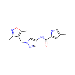 Cc1c[nH]c(C(=O)Nc2cnn(Cc3c(C)noc3C)c2)c1 ZINC000115731207