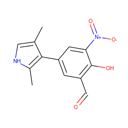 Cc1c[nH]c(C)c1-c1cc(C=O)c(O)c([N+](=O)[O-])c1 ZINC001772621889